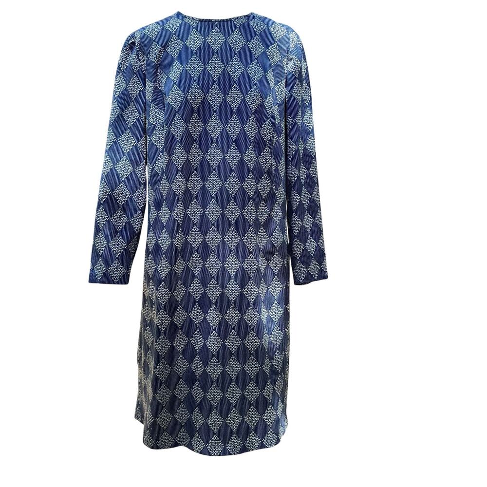 Vintage 60s/70s MOD Shift Dress Sz Lrg/Med A-line Blue Pattern Longsleeve